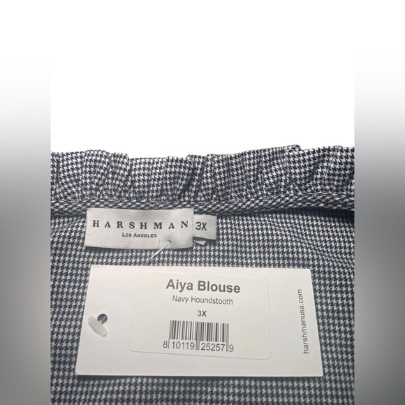 Harshman Aiya Blouse Navy Houndstooth Check Plus 3X NWT Cotton Wool - Picture 7 of 7